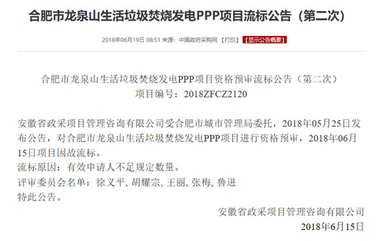 再次流标！合肥3000吨垃圾焚烧项目二次折戟资格预审【附绿媒榜】